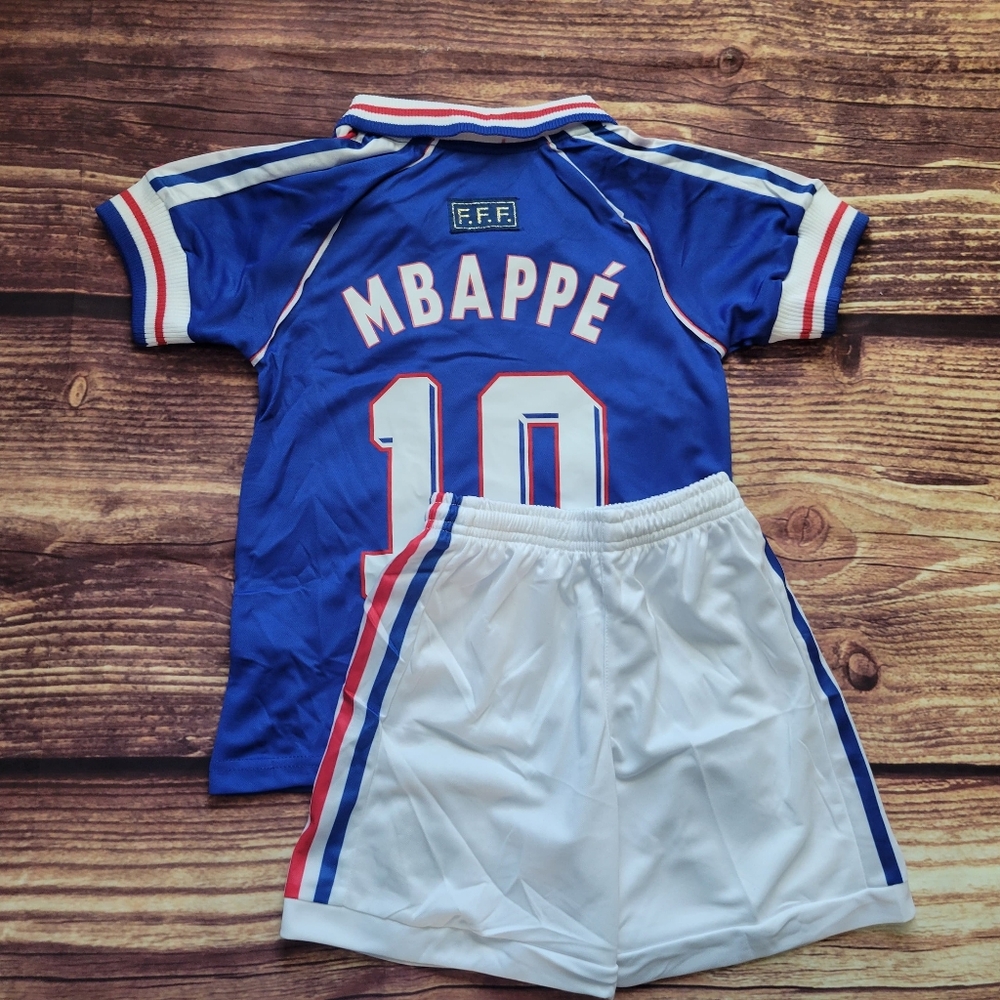 Retro France Mbappe Home kid's soccer uniform